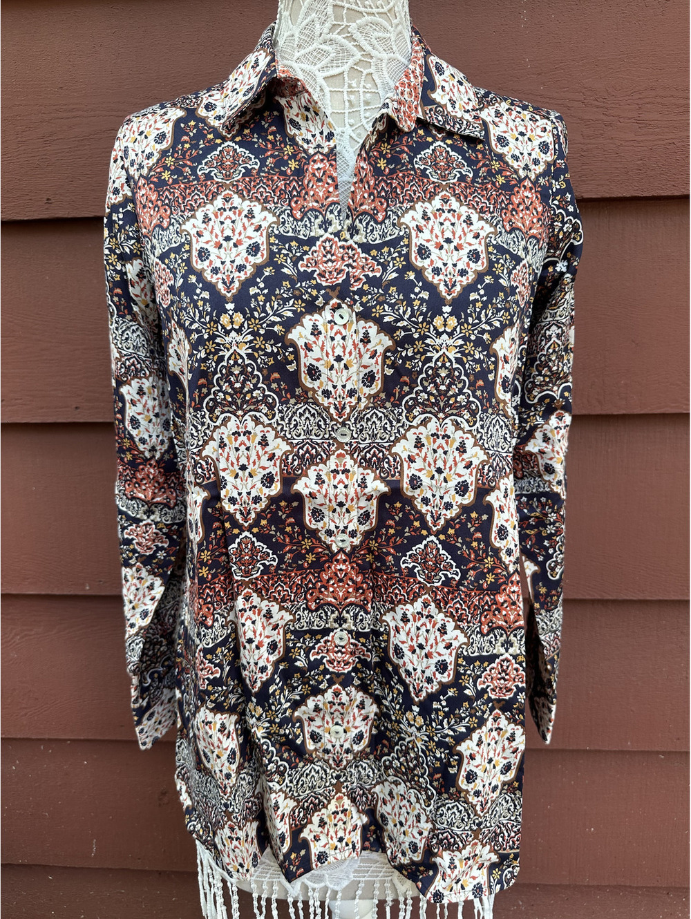 Foxcroft Bohemian Medallion Paisley Button Down Blouse